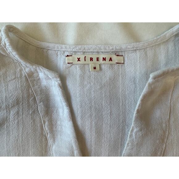 Xirena White Cotton Stripe Popover Blouse Gauze Pocket Long Sleeve Top Size M - Picture 6 of 9